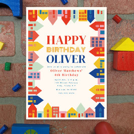 Farbenfrohe Nachbarschaft Kinder zum Geburtstag Einladung