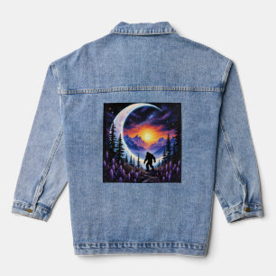 Farbenfrohe Nacht Himmel Sasquatsche Spaziergang, Jeansjacke