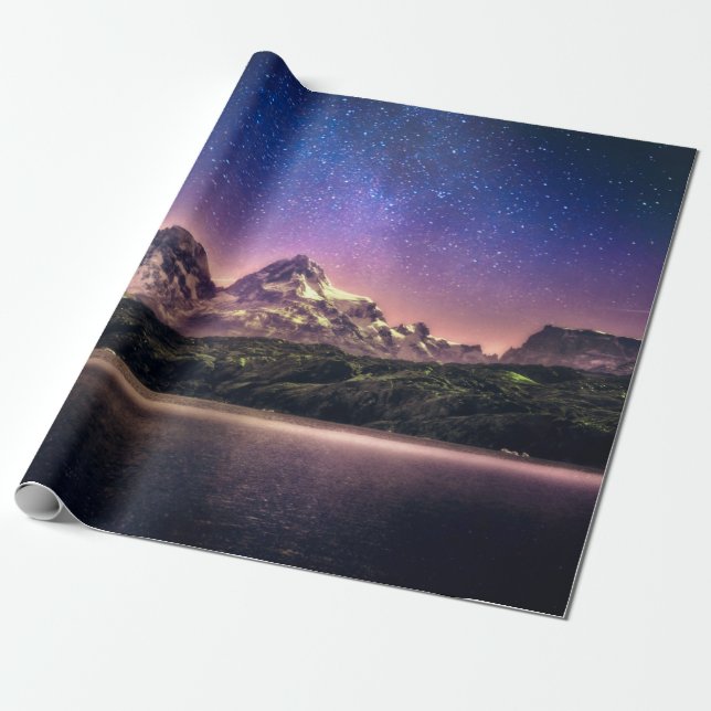 Farbenfrohe nächtliche Himmelslandschaft mit Stern Geschenkpapier (Ungerollt)