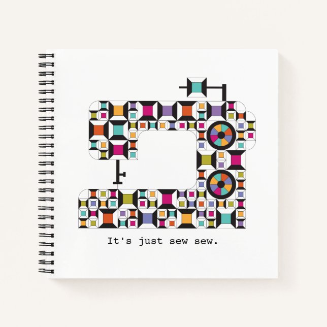 Farbenfrohe Nähmaschine Quilt-Muster-Notebook Notizbuch (Vorderseite)
