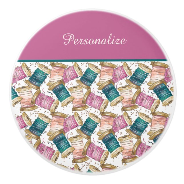 Farbenfrohe Nähschalen Seamstress Schneider Keramikknauf (Vorderseite)