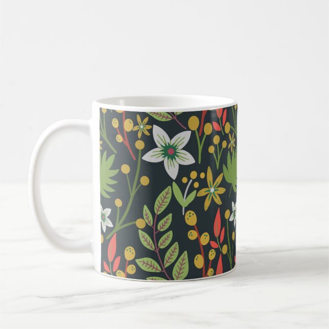 Farbenfrohe, nahtlose Blume mit Blumenmuster und v Kaffeetasse (Links)
