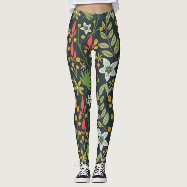 Farbenfrohe, nahtlose Blume mit Blumenmuster und v Leggings (Vorderseite)