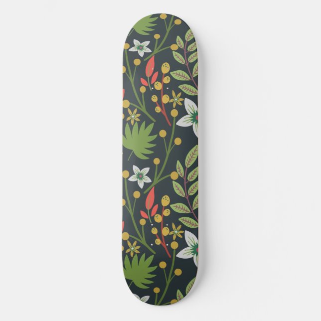 Farbenfrohe, nahtlose Blume mit Blumenmuster und v Skateboard (Vorderseite)