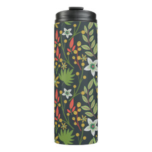 Farbenfrohe, nahtlose Blume mit Blumenmuster und v Thermosbecher