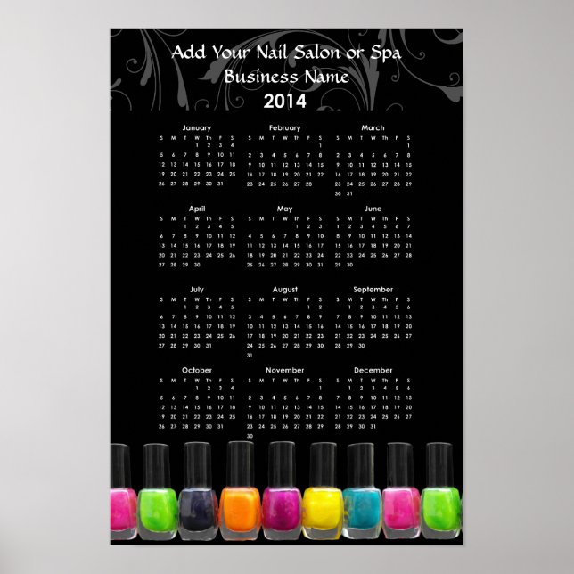 Farbenfrohe Nail Polnische Flaschen 2014 Kalender Poster (Vorne)