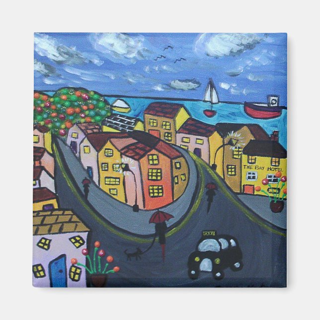 Farbenfrohe, naive Aussicht auf Robin Hood's Bay Magnet (Vorne)