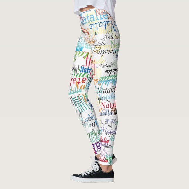 Farbenfrohe Namensmuster personalisiert auf weiß Leggings (Links)