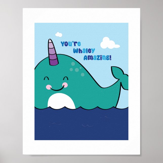 Farbenfrohe Narwhal-Illustration - Art des Ocean A Poster (Vorne)