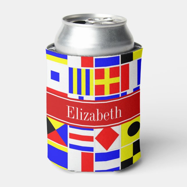 Farbenfrohe Nautic Signal Flags Roter Name Monogra Dosenkühler (Kanne Vorderseite)