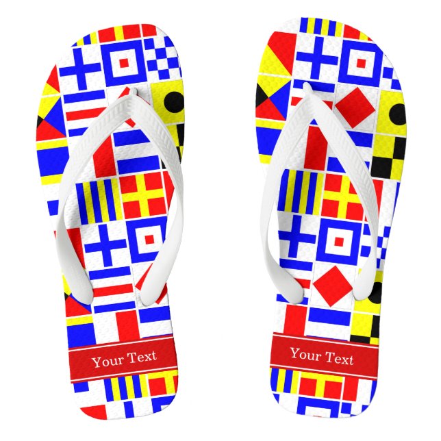 Farbenfrohe Nautic Signal Flags Roter Name Monogra Flip Flops (Fußbett)