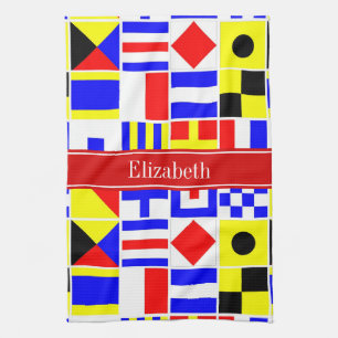 Farbenfrohe Nautic Signal Flags Roter Name Monogra Handtuch