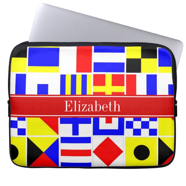 Farbenfrohe Nautic Signal Flags Roter Name Monogra Laptopschutzhülle (Vorderseite)
