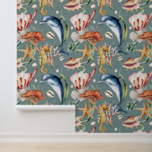Farbenfrohe Nautical Underwater Sea Animal LIfe Aq Tapete