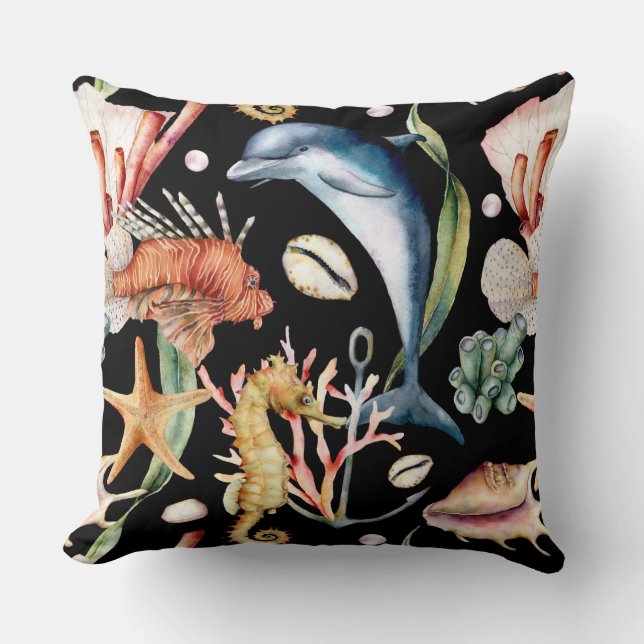 Farbenfrohe Nautical Underwater Sea Animal LIfe Bl Kissen (Vorderseite)