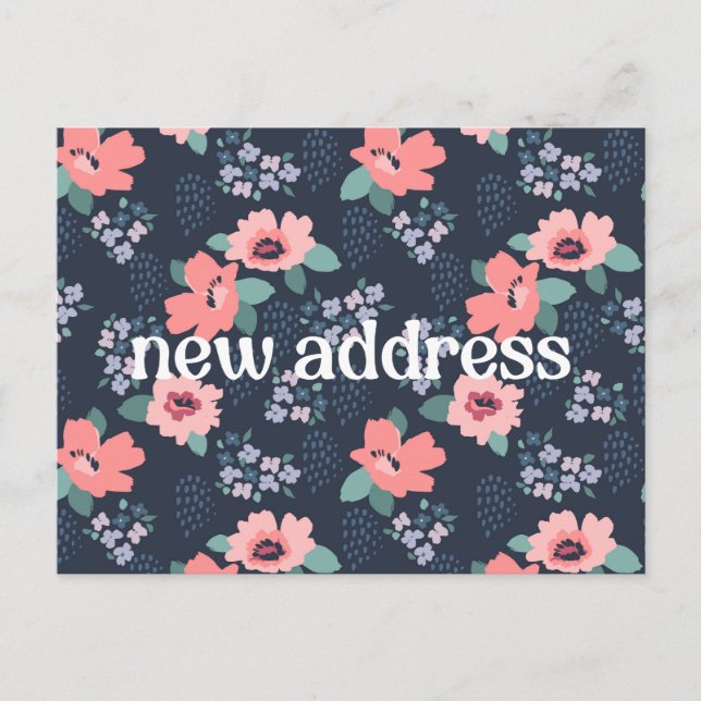 Farbenfrohe Navy Floral Wir bewegten neue Zuhause  Postkarte (Vorderseite)