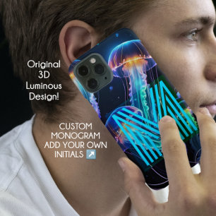 Farbenfrohe Neon Blue Monogram Phone Case