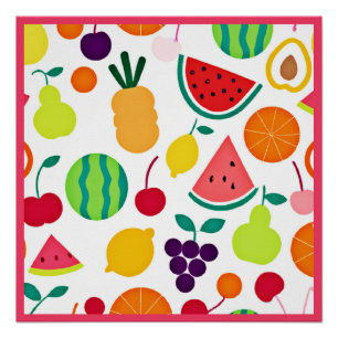 Farbenfrohe Neon-Frucht-Fiesta Poster