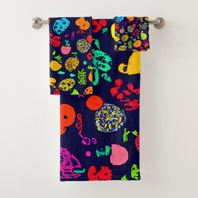Farbenfrohe Neon Frucht Muster Kunst Badhandtuch Set (Insitu)