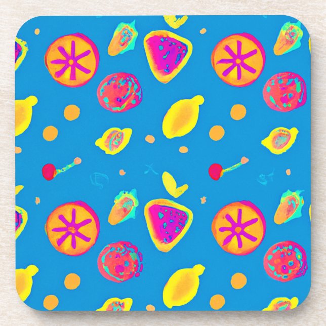 Farbenfrohe Neon Frucht Muster Symphonie Getränkeuntersetzer (Vorderseite)