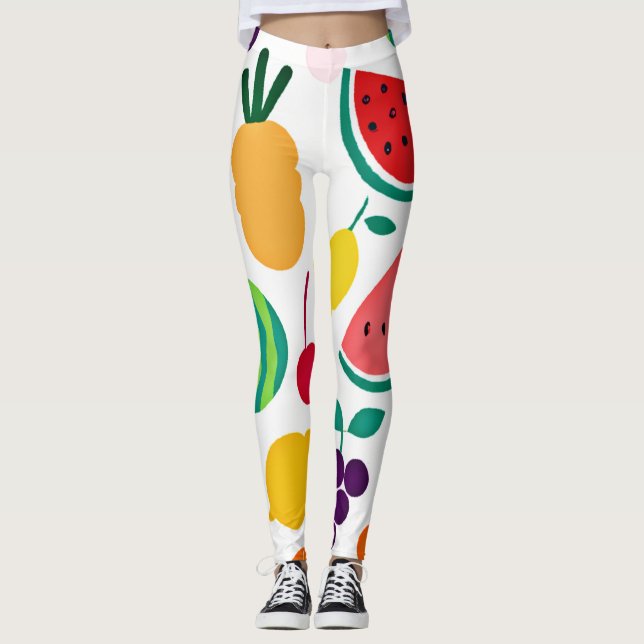 Farbenfrohe Neon Fruit Fiesta Leggings (Vorderseite)