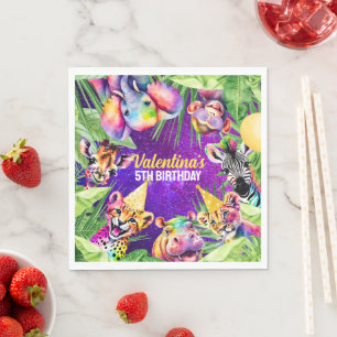 Farbenfrohe Neon Glow Safari Jungle Party Tiere Serviette