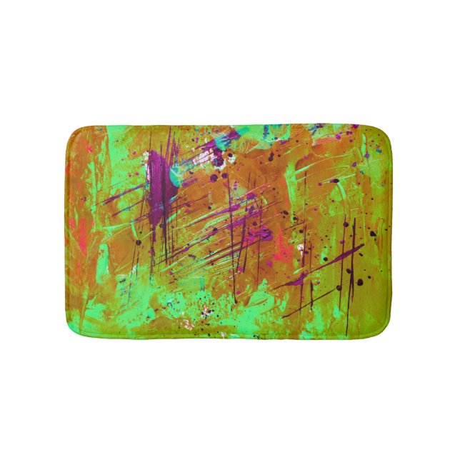 Farbenfrohe Neon Green Abstrakt Spritzer Paint Badematte (Vorderseite)