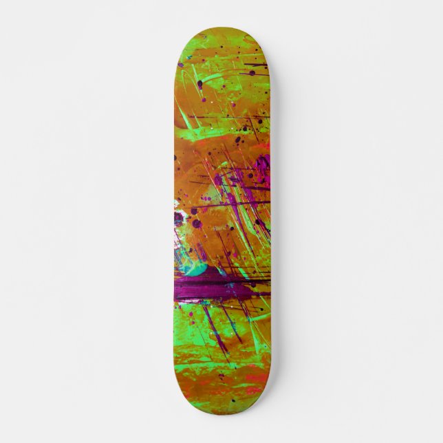 Farbenfrohe Neon Green Abstrakt Spritzer Paint Skateboard (Vorne)