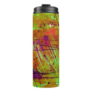 Farbenfrohe Neon Green Abstrakt Spritzer Paint Thermosbecher