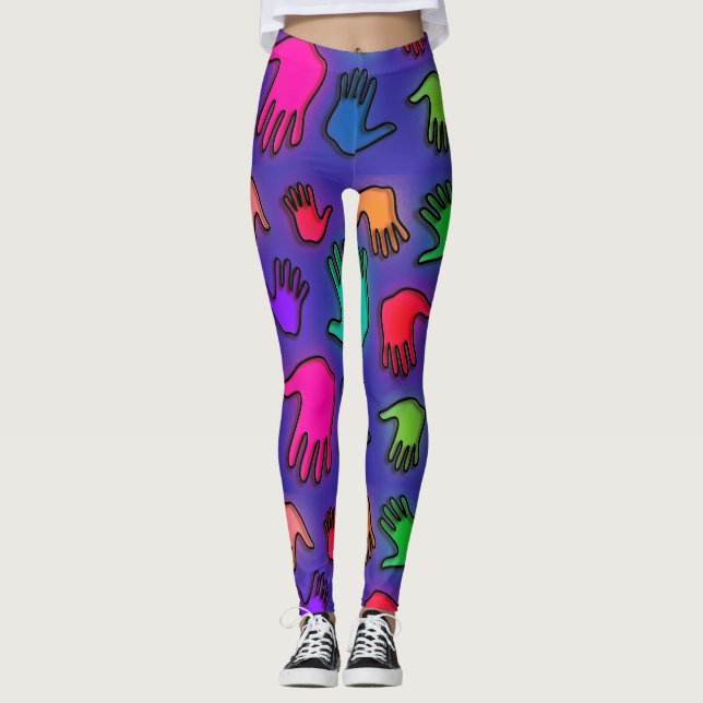 Farbenfrohe Neon Hands Leggings (Vorderseite)