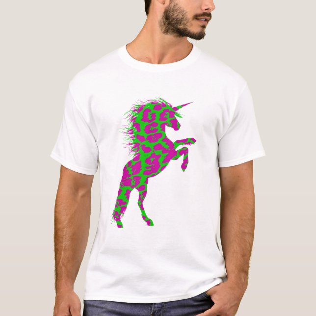 Farbenfrohe Neon Leopard Print Unicorn T-Shirt (Vorderseite)