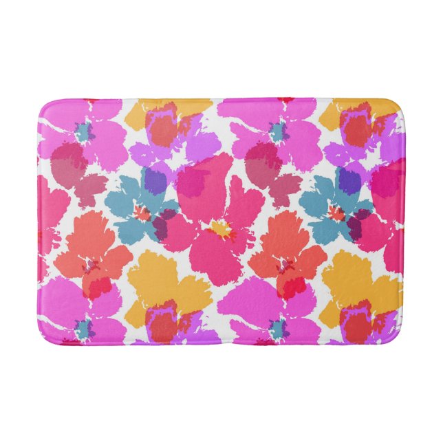 Farbenfrohe Neon Moderne Blume Muster Badematte (Vorderseite)