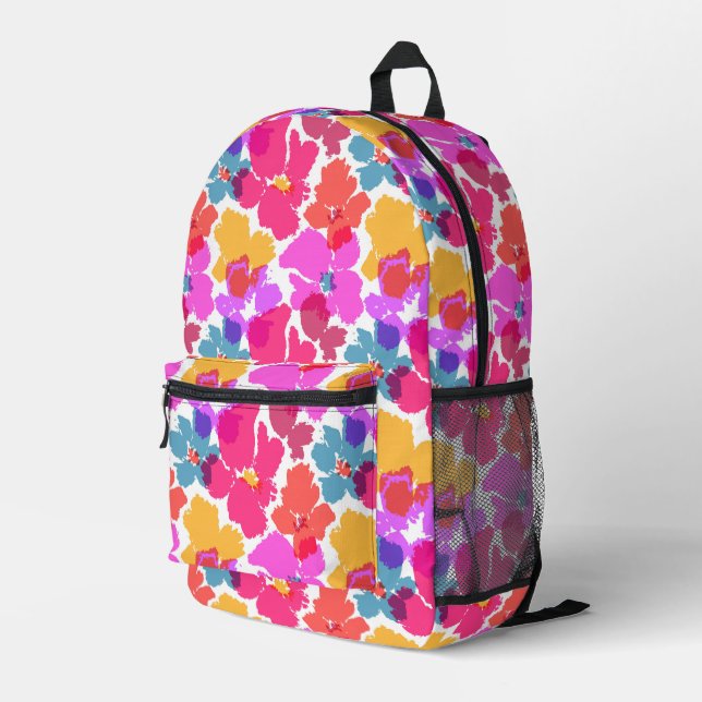 Farbenfrohe Neon Moderne Blume Muster Bedruckter Rucksack (Rückseitige Ecke Rechts)
