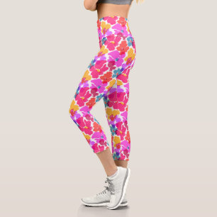Farbenfrohe Neon Moderne Blume Muster Capri Leggings