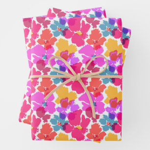 Farbenfrohe Neon Moderne Blume Muster Geschenkpapier Set