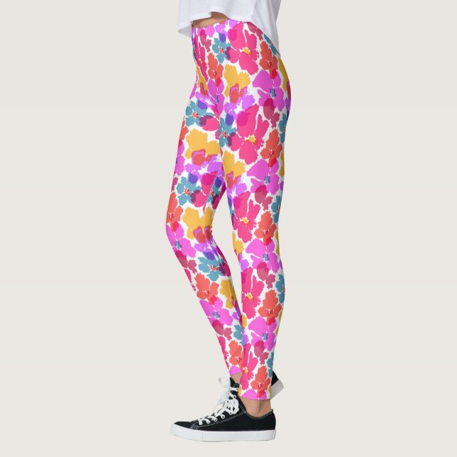 Farbenfrohe Neon Moderne Blume Muster Leggings (Links)