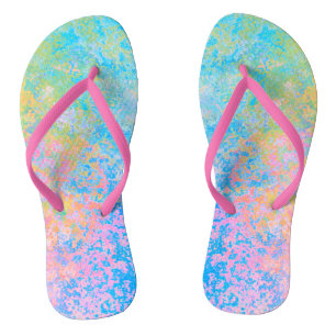 Farbenfrohe Neon Pastel Sky Alkohol Tinte Abstrakt Flip Flops
