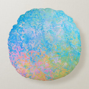 Farbenfrohe Neon Pastel Sky Alkohol Tinte Abstrakt Rundes Kissen