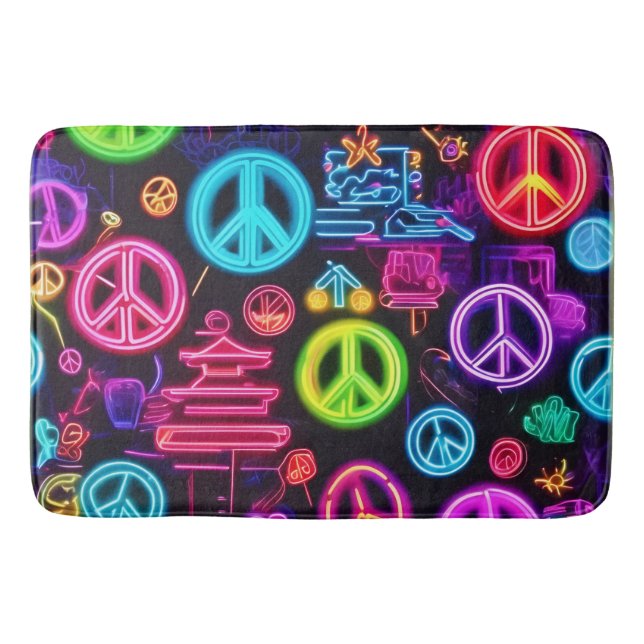 Farbenfrohe Neon Peace Pattern Badematte (Vorderseite)