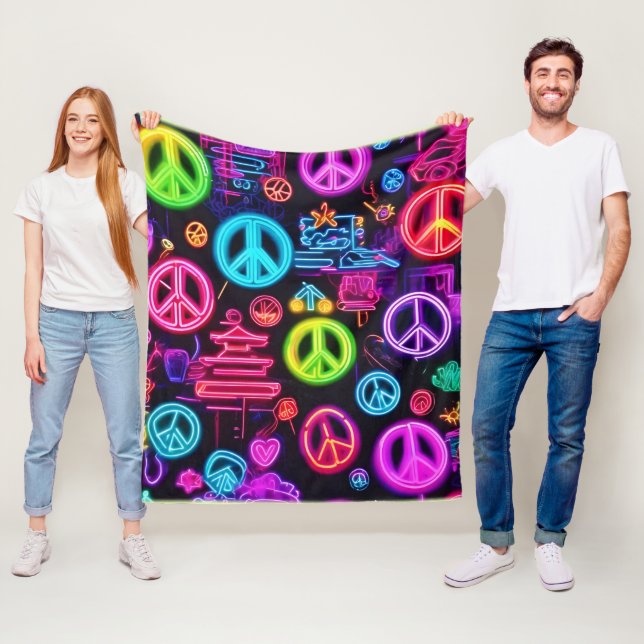 Farbenfrohe Neon Peace Pattern Fleecedecke (Beispiel)