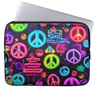 Farbenfrohe Neon Peace Pattern Laptopschutzhülle