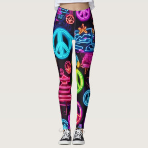 Farbenfrohe Neon Peace Pattern Leggings