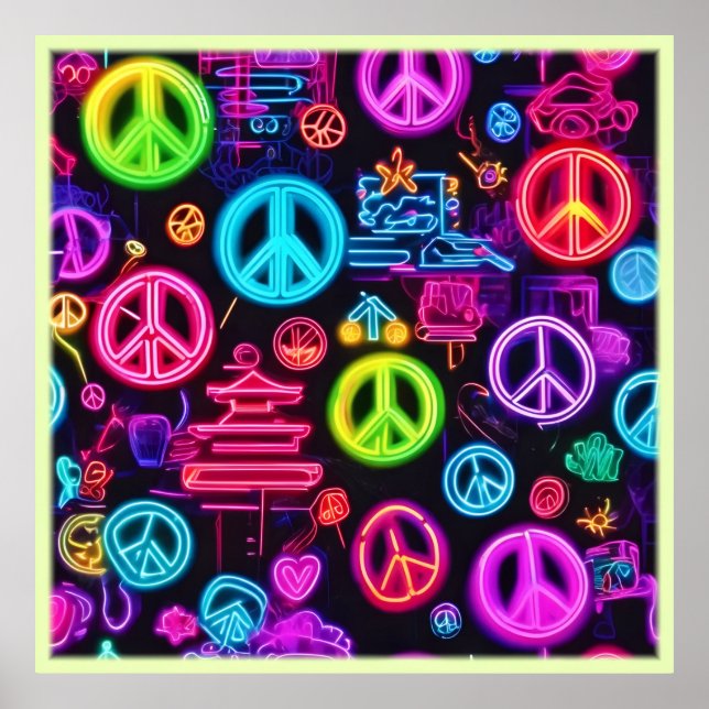 Farbenfrohe Neon Peace Pattern Poster (Vorne)