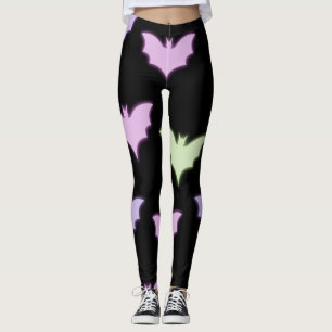 Farbenfrohe Neon Pink Lila grüne Fledermäuse Hallo Leggings