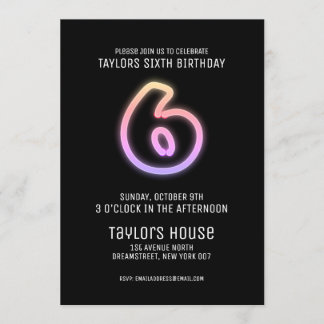 Farbenfrohe Neon Sign 6. Trendsetter Geburtstagspa Einladung