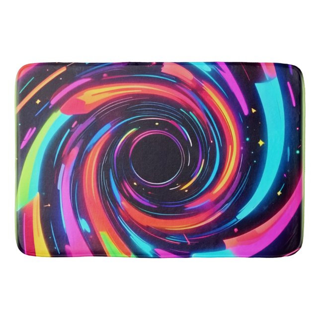 Farbenfrohe Neon Spirale Abstrakte Kunst Badematte (Vorderseite)