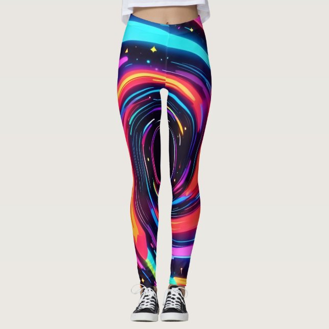 Farbenfrohe Neon Spirale Abstrakte Kunst Leggings (Vorderseite)