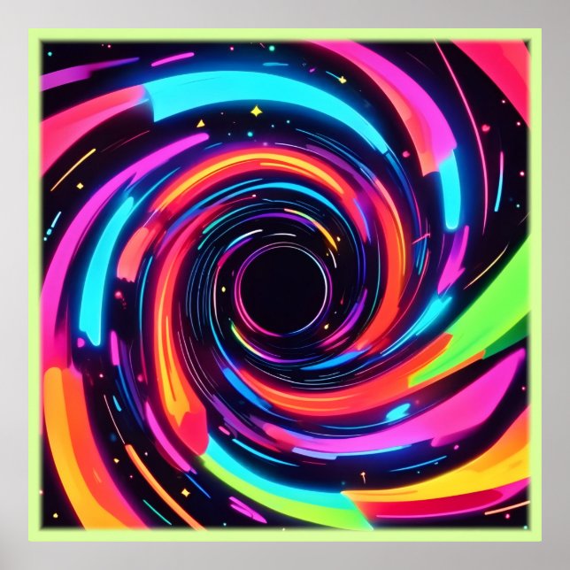 Farbenfrohe Neon Spirale Abstrakte Kunst Poster (Vorne)