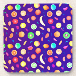 Farbenfrohe Neon Tropical Frucht Muster Getränkeuntersetzer