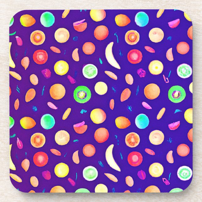 Farbenfrohe Neon Tropical Frucht Muster Getränkeuntersetzer (Vorderseite)